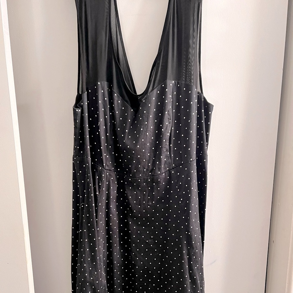 Black/White Polka Dot Dress with Sheer Sleeves